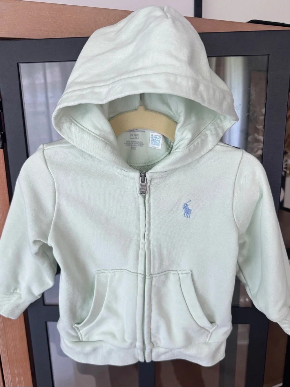 Ralph Lauren baby hoodie zip up french terry sweatshirt gender neutral mint logo